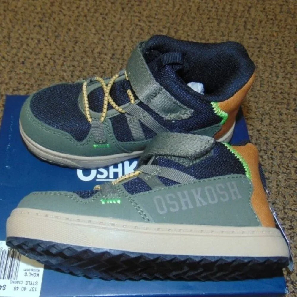 OshKosh B'gosh Boots 8T Toddler Boys Hiking Camino Slip-on High Top Black Olive